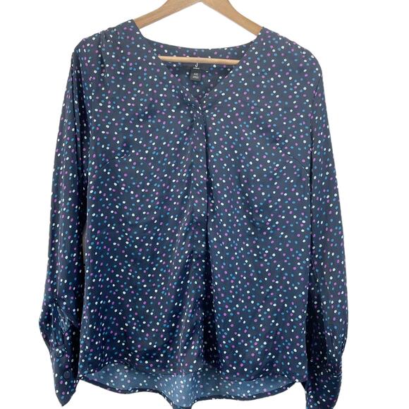 J Jason Wu Womens XXS Polka Dot Blouse‎ Top V-Neck Blue Purple Career Classic - Picture 2 of 10